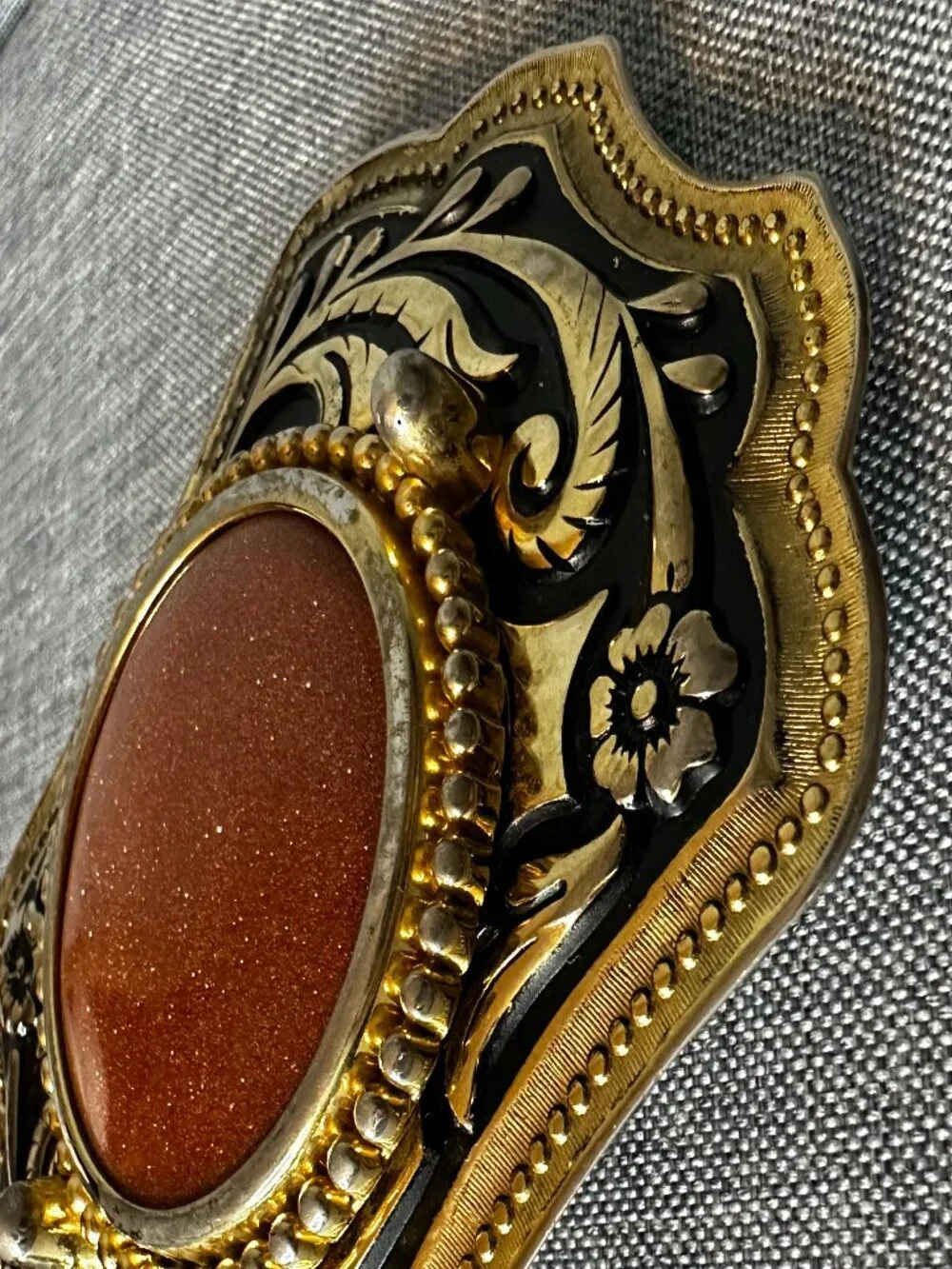 Gold stone brass Western Belt Buckle brown Leather braided cowboy rodeo 38-42